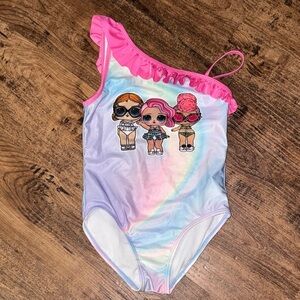 Colorful One-Shoulder Swimsuit with L O L Doll Print